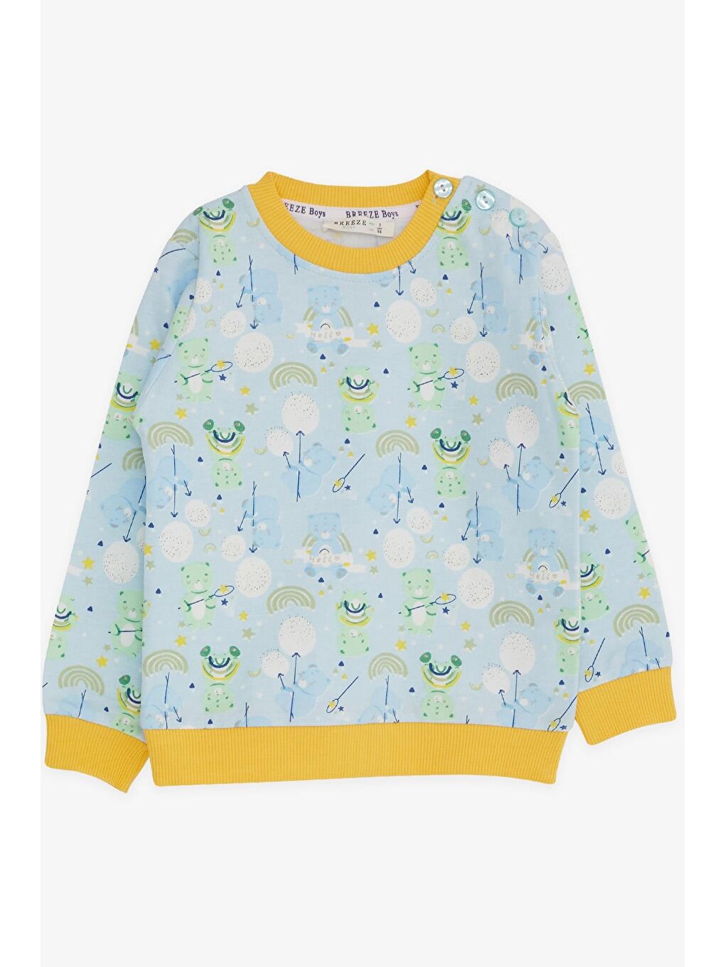 Erkek Çocuk Sweatshirt Neşeli Ayıcık Desenli Açık Mavi (1.5-5 Yaş)