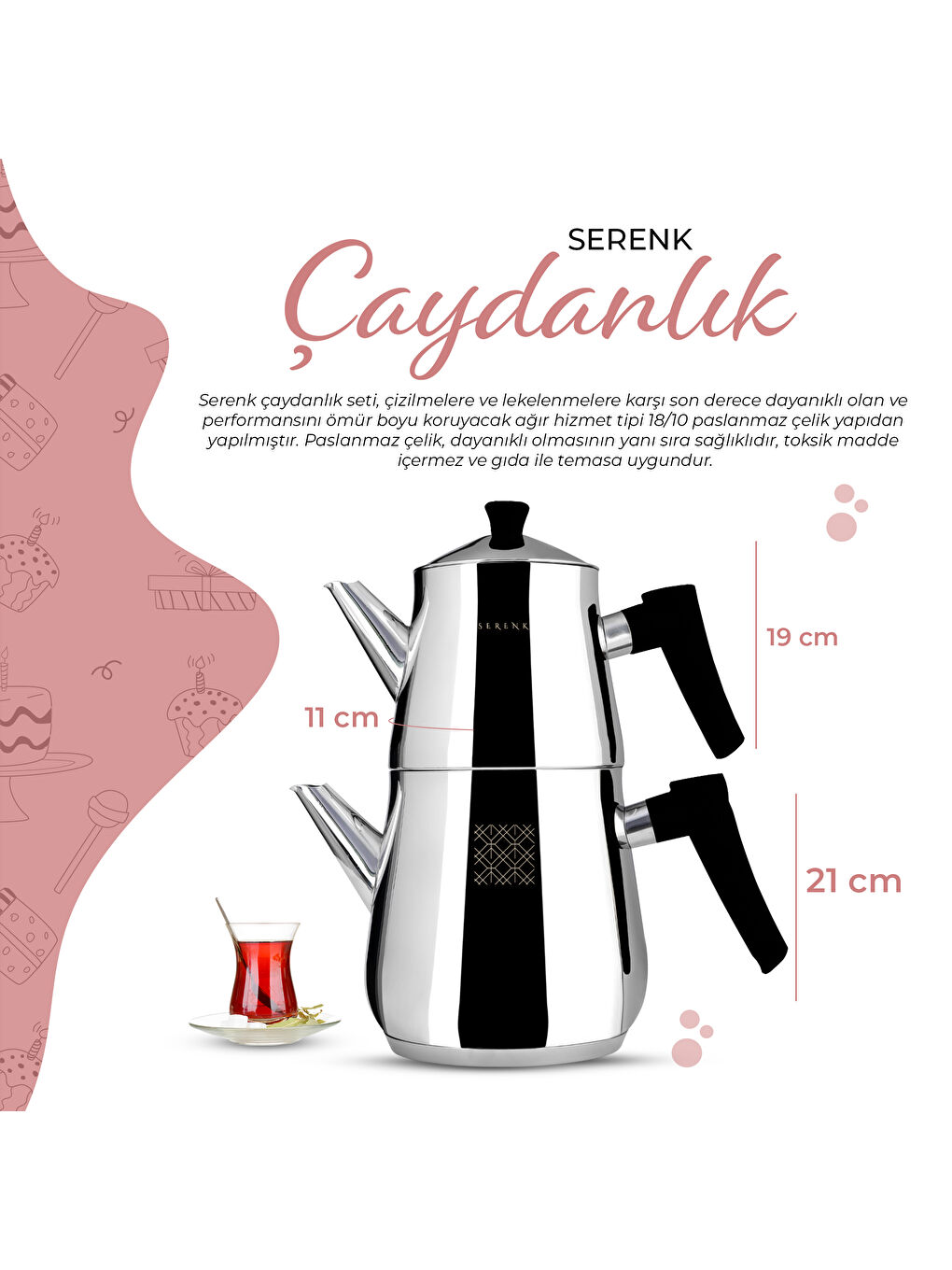 Serenk Definition Çelik Çaydanlık Siyah - 3