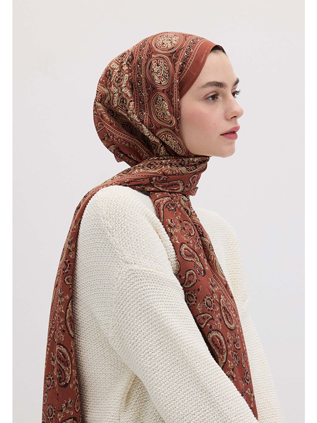 Kahverengi Irene Desen Şal Kiremit-3