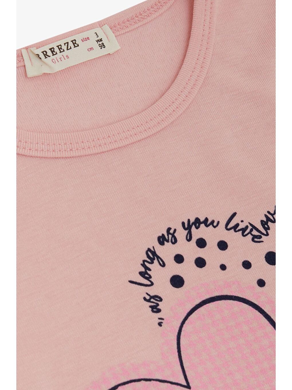 Kız Çocuk Uzun Kollu Tişört Kazayağı Puantiyeli Kalp Baskılı Yazılı Pembe (3-8 Yaş)-2