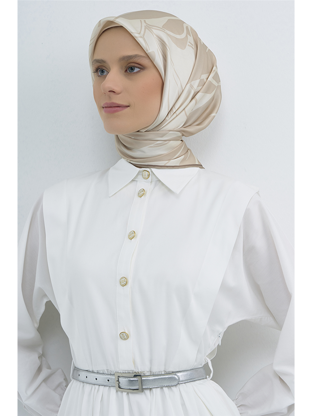 Bej Saf İpek Twill Eşarp 9553D 33-1