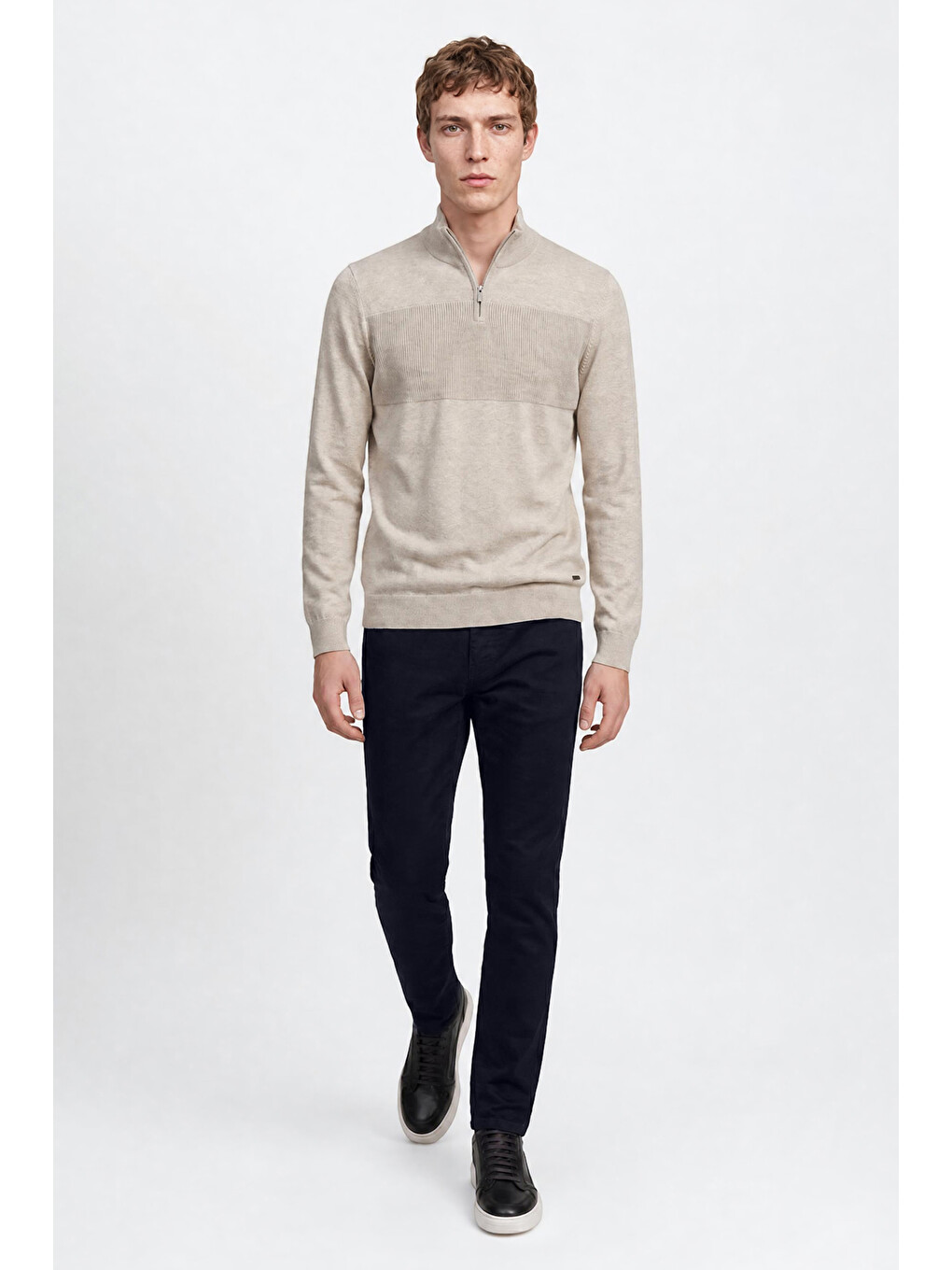 Erkek Lacivert Pamuklu Slim Fit Dar Kesim Armürlü 5 Cepli Esnek Casual Pantolon