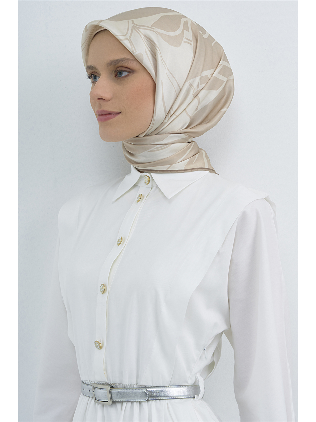 Bej Saf İpek Twill Eşarp 9553D 33-2