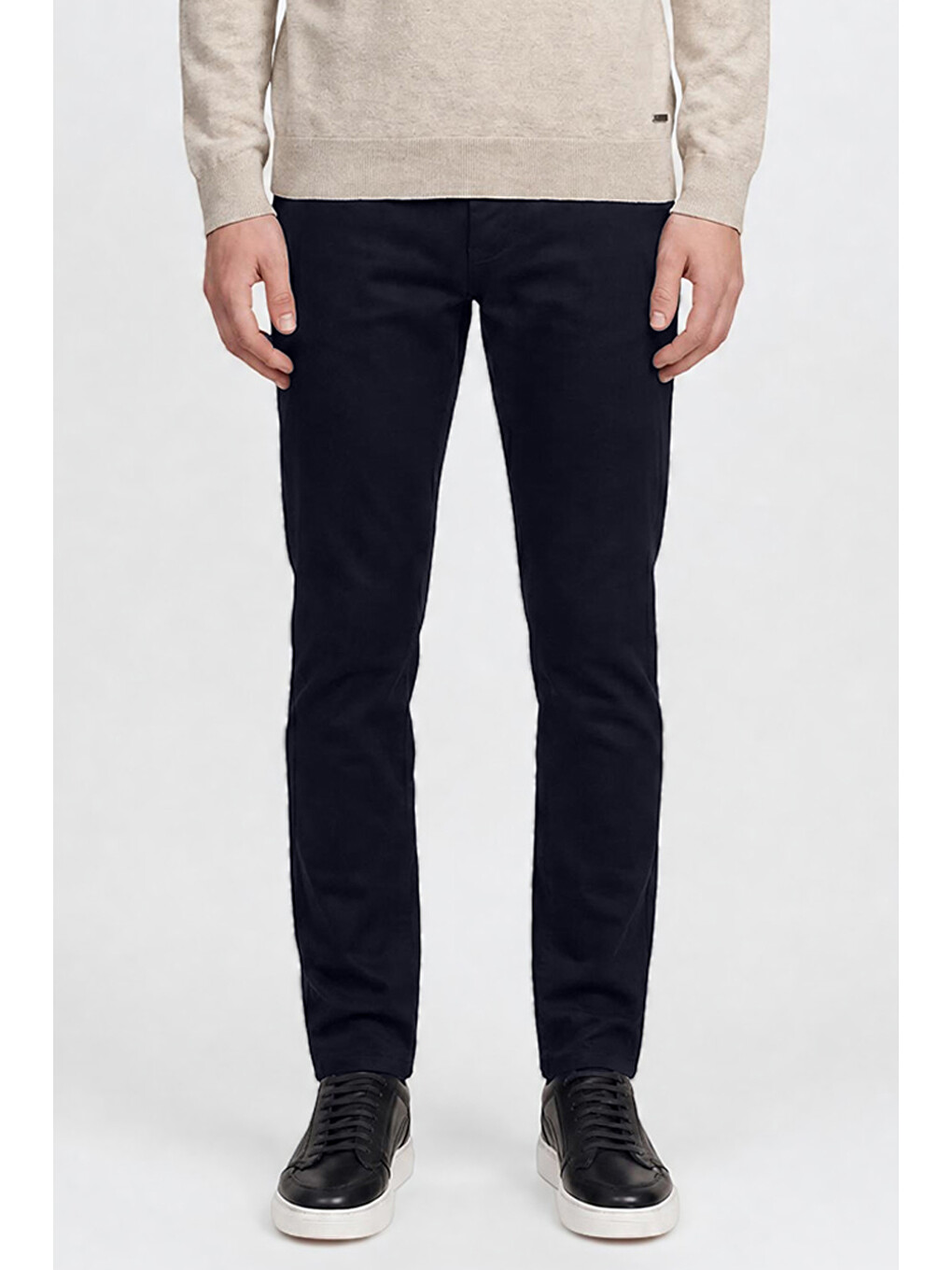 Erkek Lacivert Pamuklu Slim Fit Dar Kesim Armürlü 5 Cepli Esnek Casual Pantolon-1