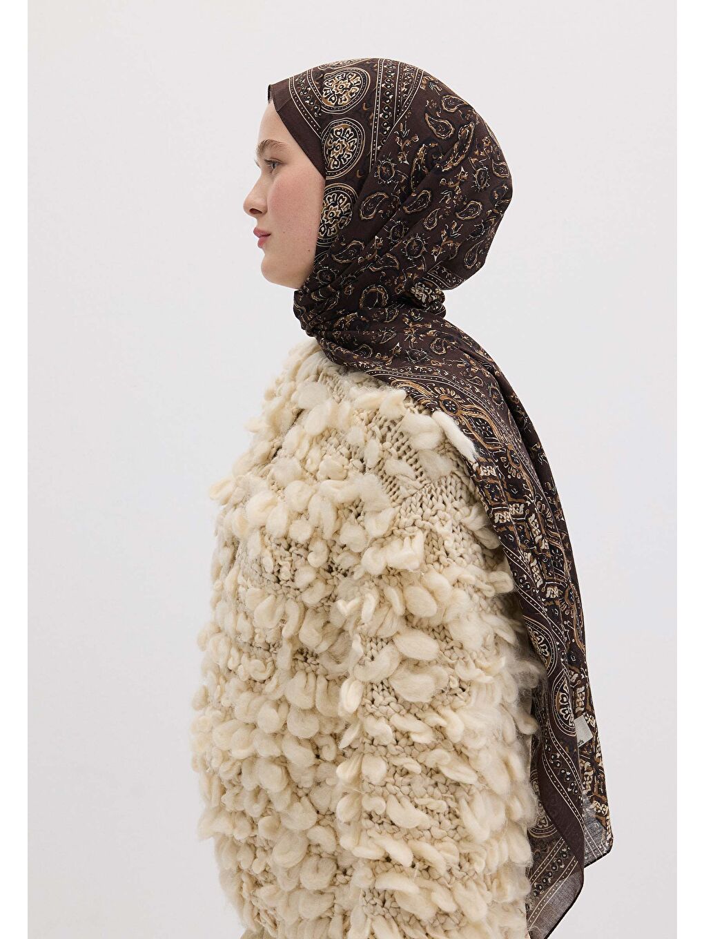 Kahverengi Irene Desen Şal Kızıl Kahve-1