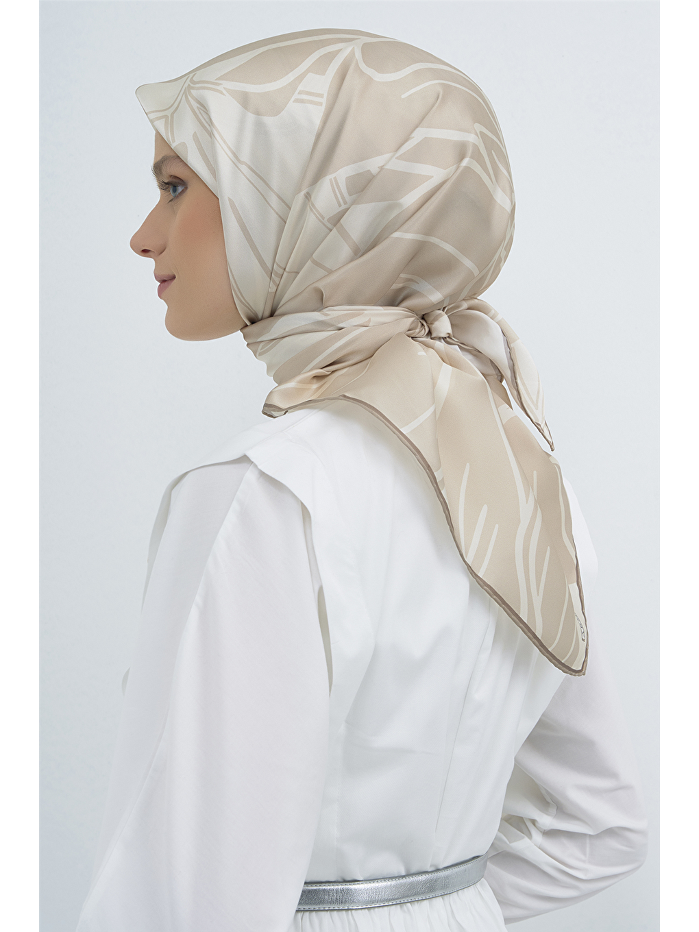 Bej Saf İpek Twill Eşarp 9553D 33-3