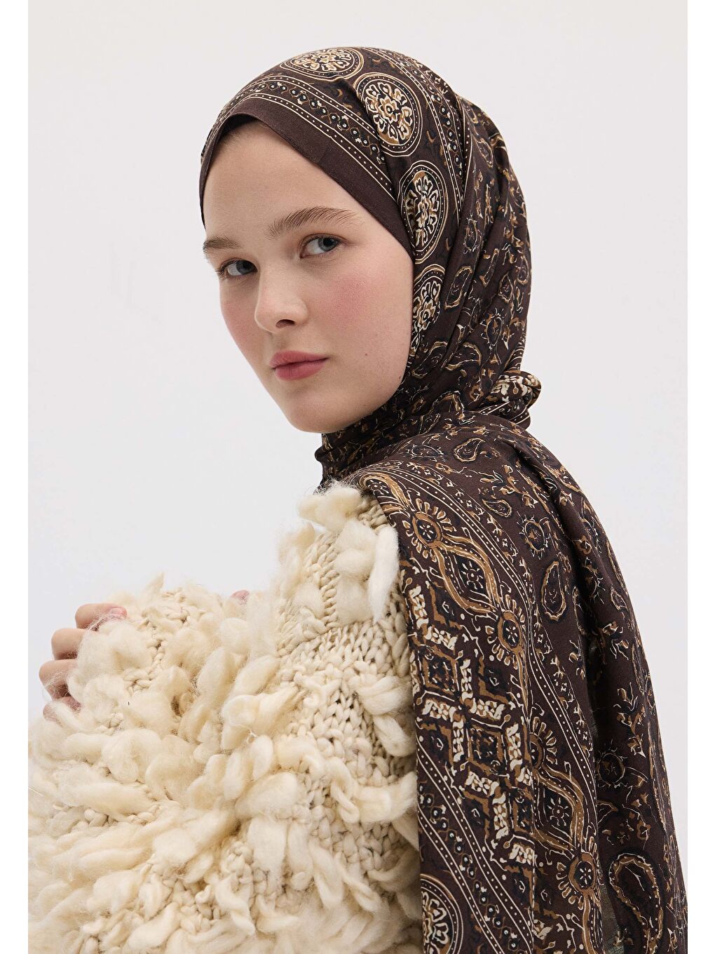 Kahverengi Irene Desen Şal Kızıl Kahve-2