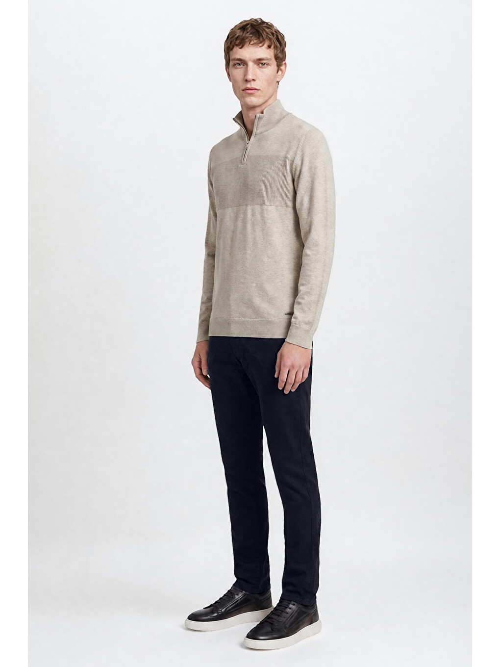 Erkek Lacivert Pamuklu Slim Fit Dar Kesim Armürlü 5 Cepli Esnek Casual Pantolon-2