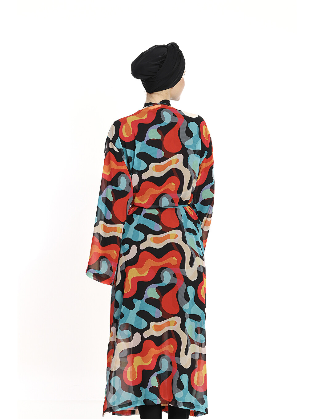 Tesettür Mayo Üzerine Tek Kaftan Pareo 6303 Siyah-3