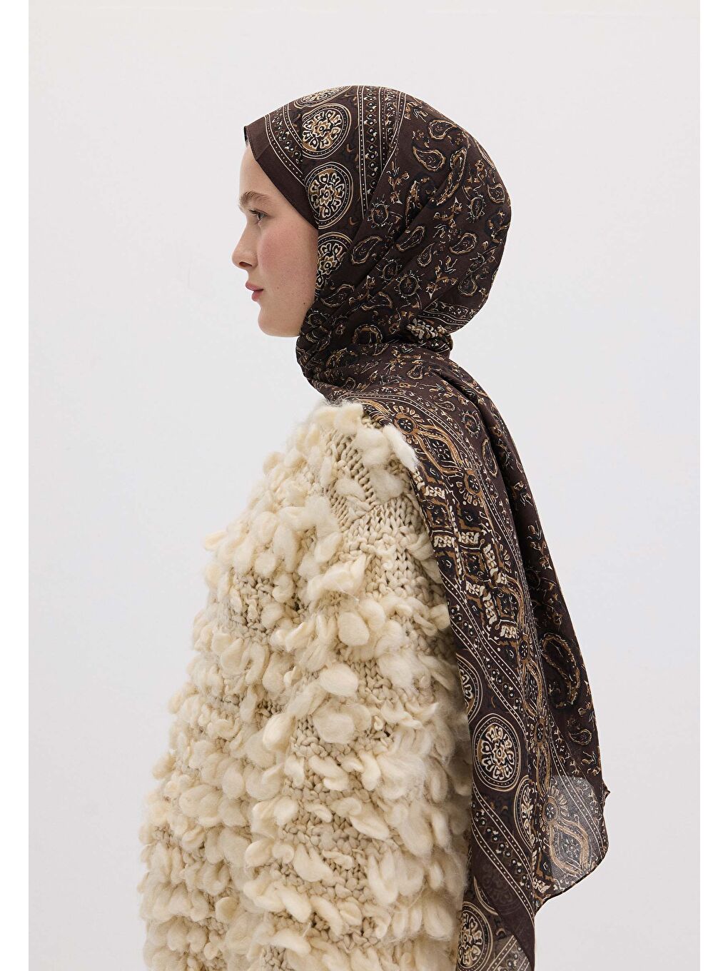 Kahverengi Irene Desen Şal Kızıl Kahve-3