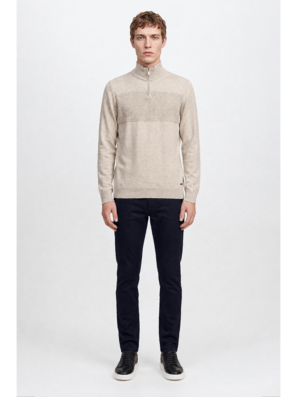 Erkek Lacivert Pamuklu Slim Fit Dar Kesim Armürlü 5 Cepli Esnek Casual Pantolon-3