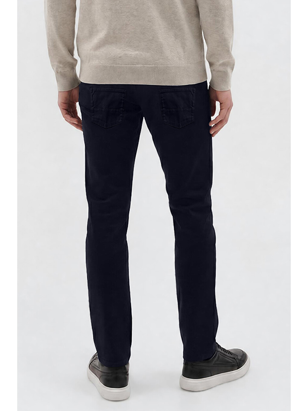 Erkek Lacivert Pamuklu Slim Fit Dar Kesim Armürlü 5 Cepli Esnek Casual Pantolon-4