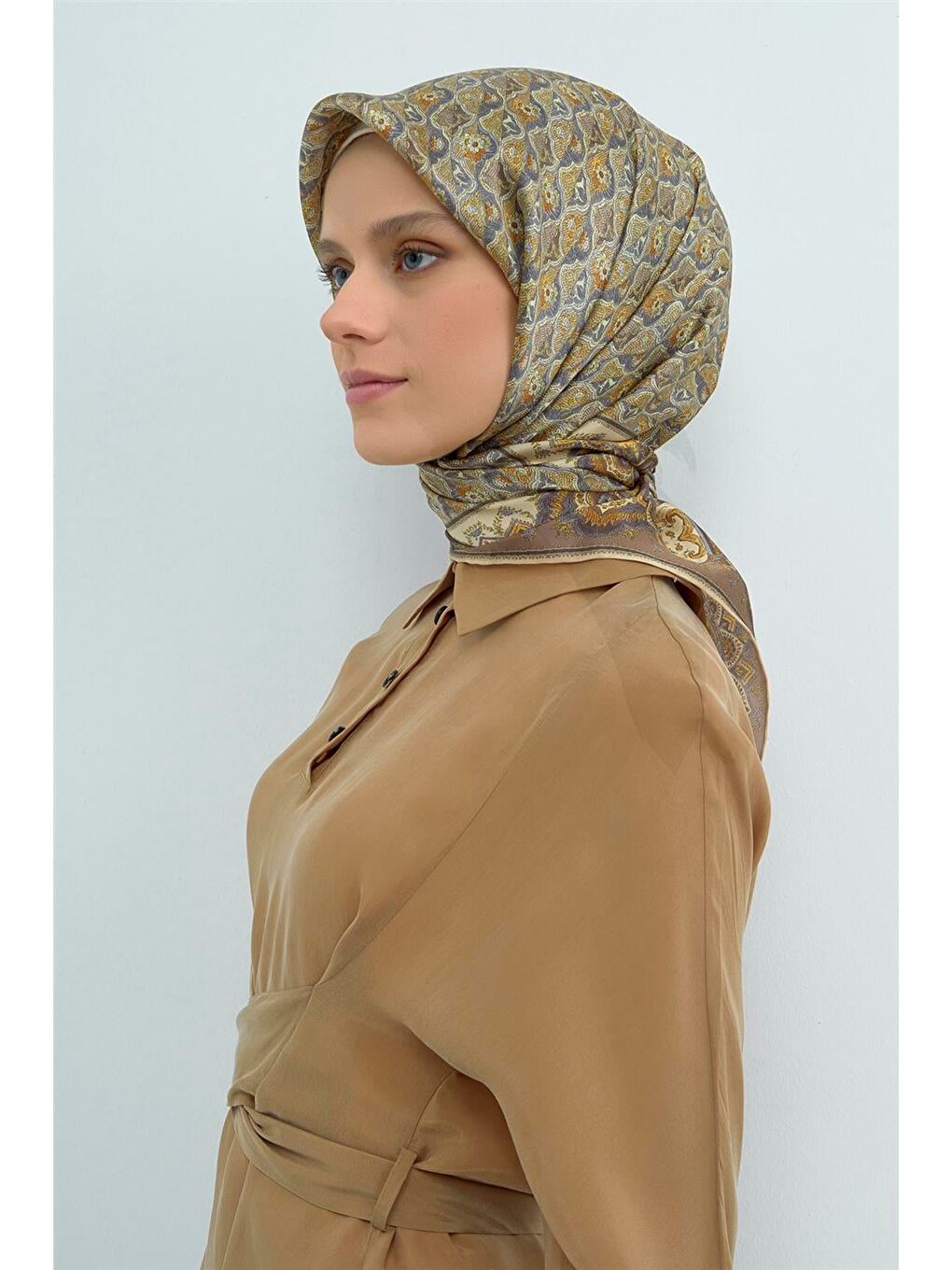 Haki Saf İpek Twill Eşarp 9518D 35-2