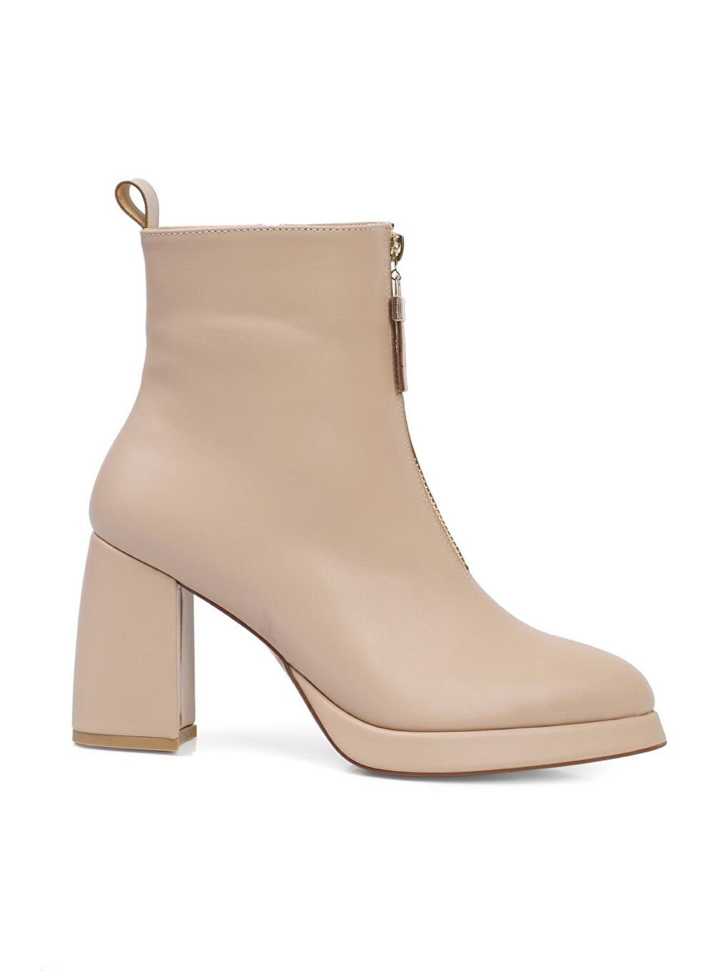 Bej Yuvarlak Burunlu Önden Fermuarlı Kadın Platform Bot-2