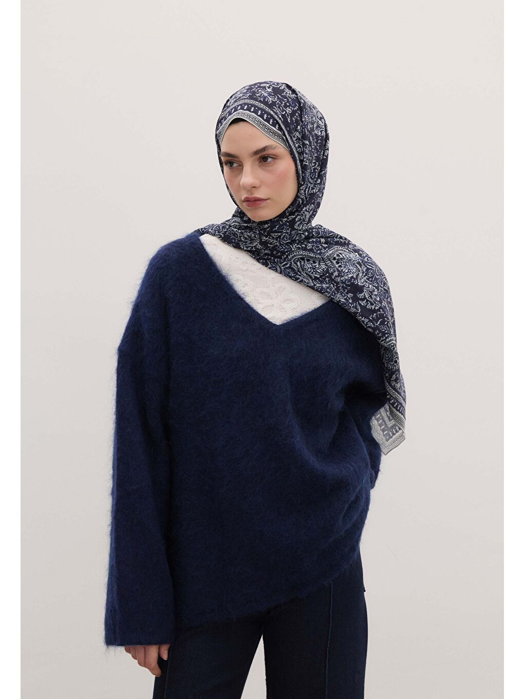 Sonıa Desen Şal Lacivert-1