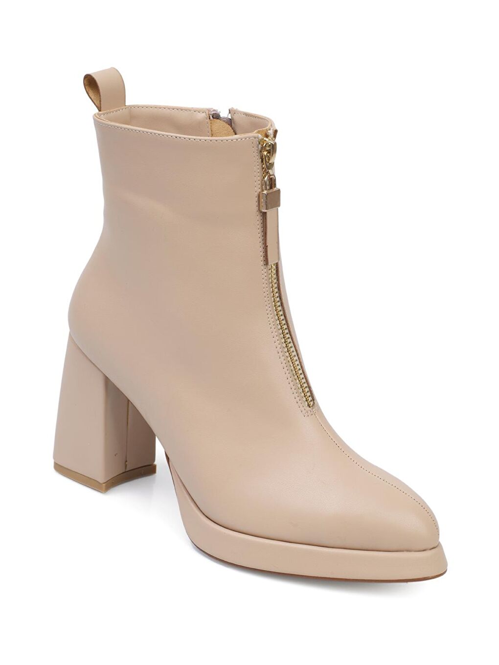 Bej Yuvarlak Burunlu Önden Fermuarlı Kadın Platform Bot-3