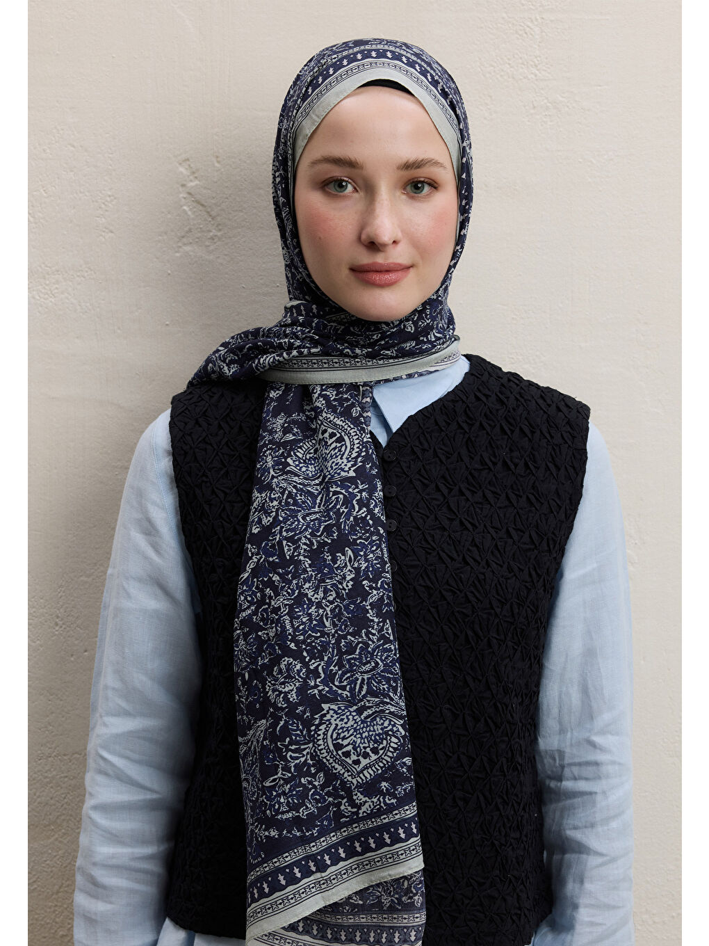 Sonıa Desen Şal Lacivert-2