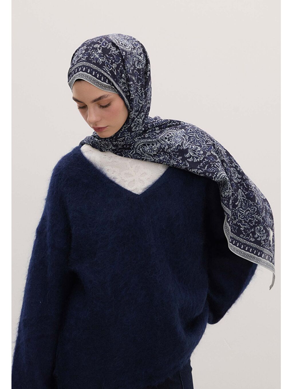 Sonıa Desen Şal Lacivert-3