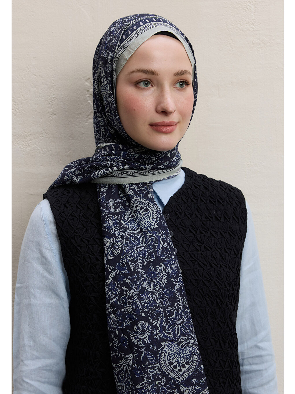 Sonıa Desen Şal Lacivert-4