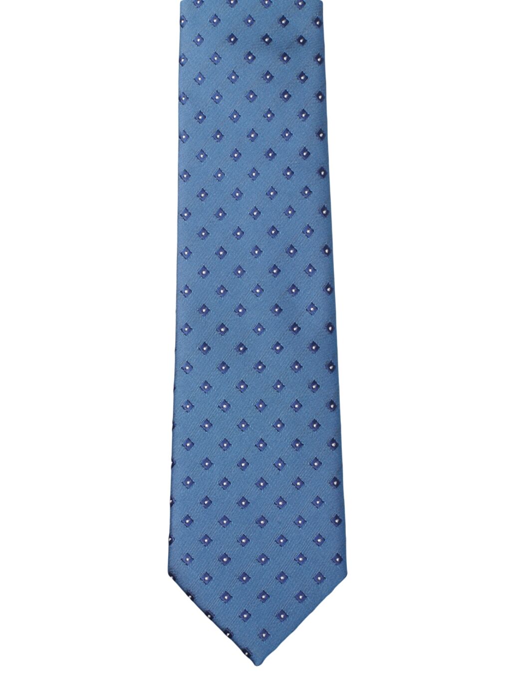 Erkek Mavi-Lacivert-Beyaz Desenli Klasik Kravat-1