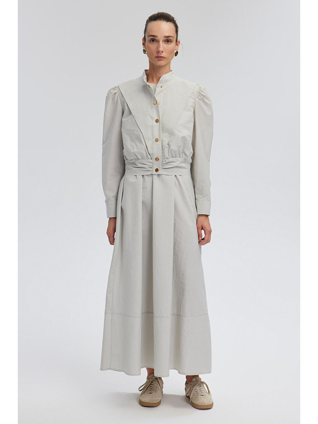 Gri Çıt Çıt Detaylı Ceketli Elbise-1