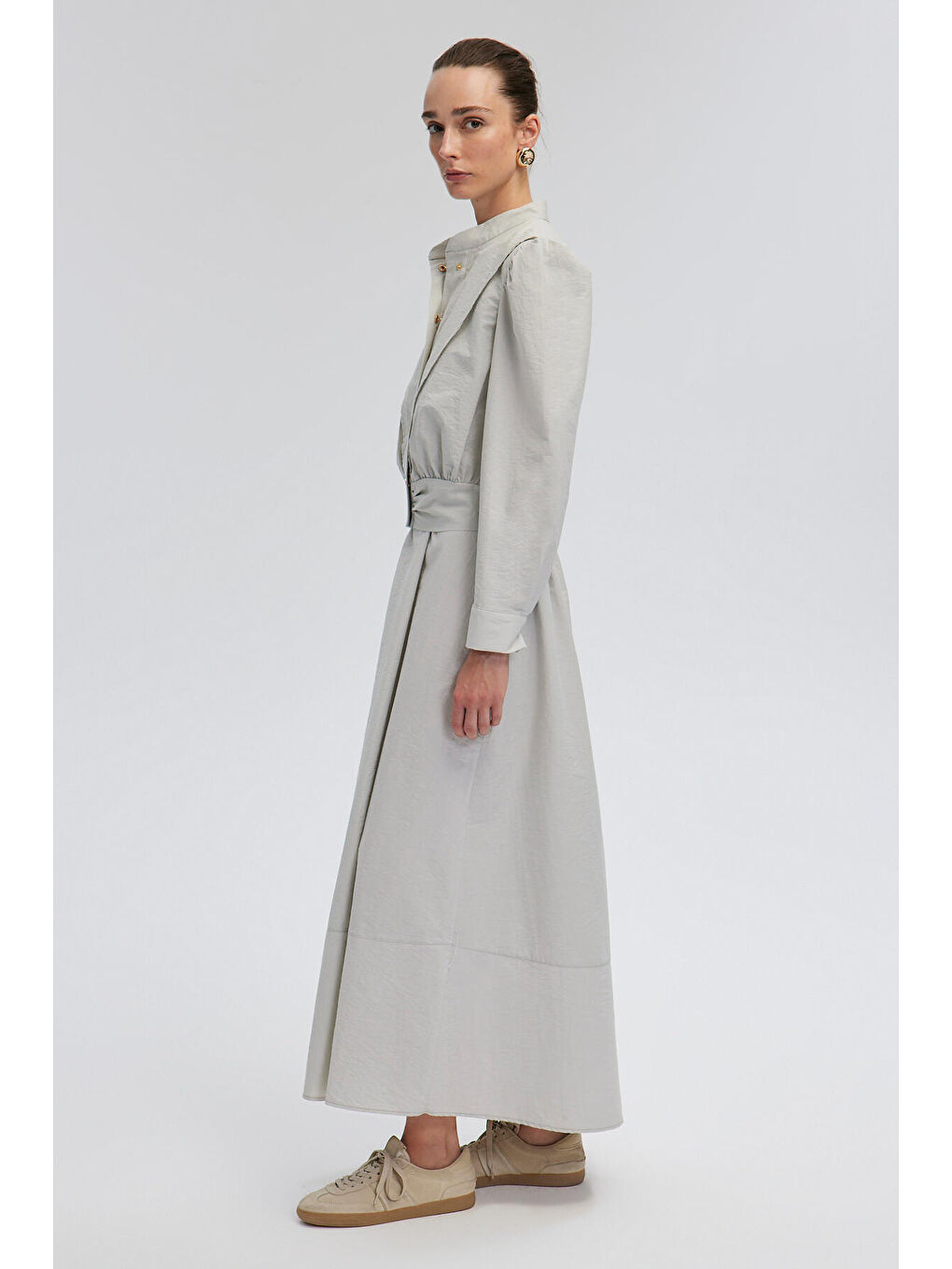 Gri Çıt Çıt Detaylı Ceketli Elbise-2