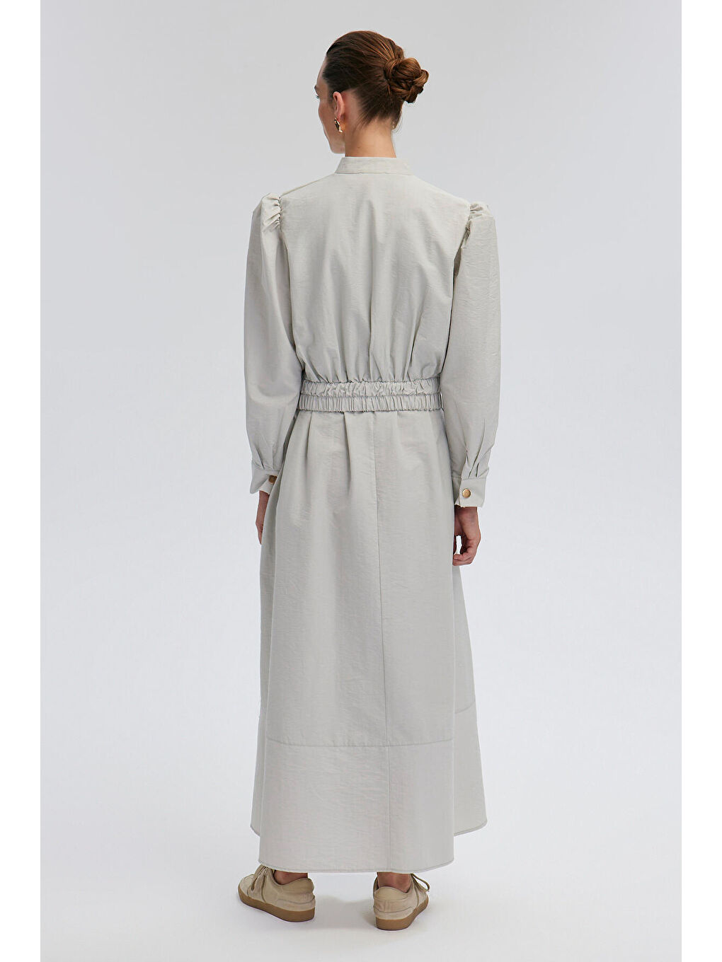 Gri Çıt Çıt Detaylı Ceketli Elbise-3