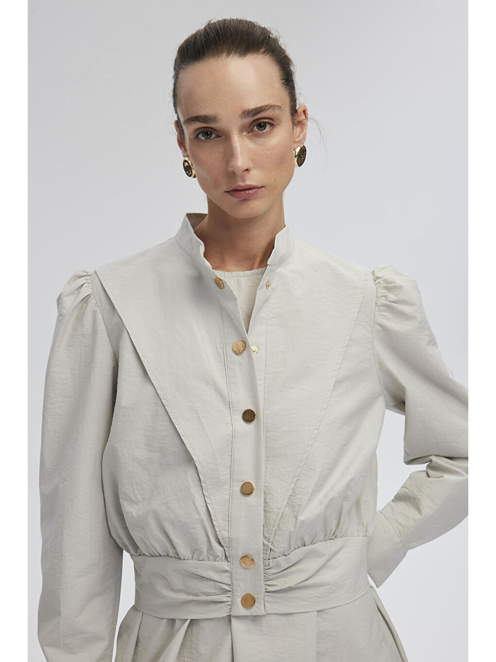 Gri Çıt Çıt Detaylı Ceketli Elbise-4