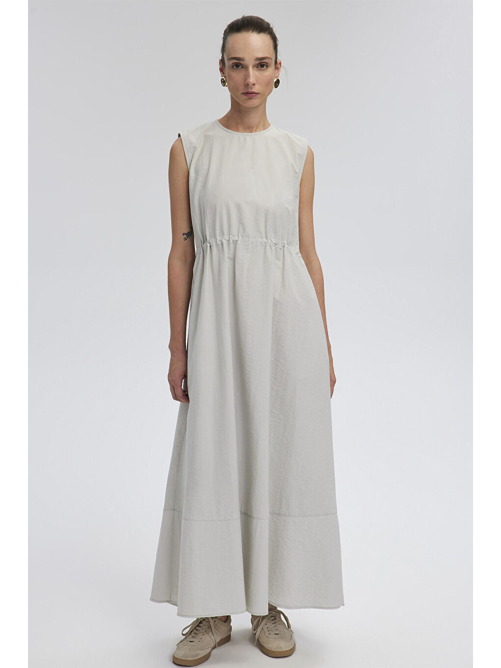 Gri Çıt Çıt Detaylı Ceketli Elbise-5