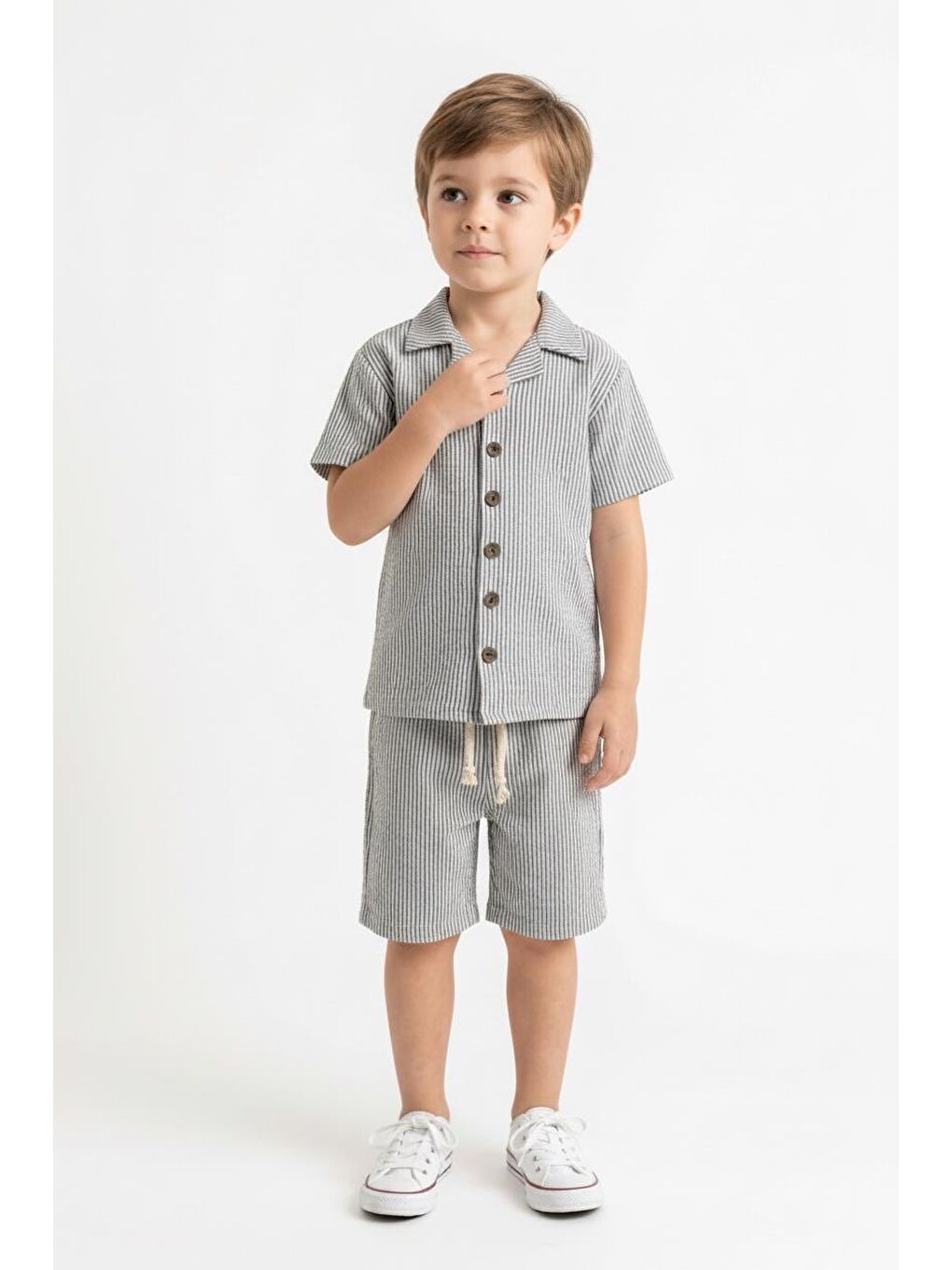 Haki Bürümcük Gömlek Şort 2li Takım-3