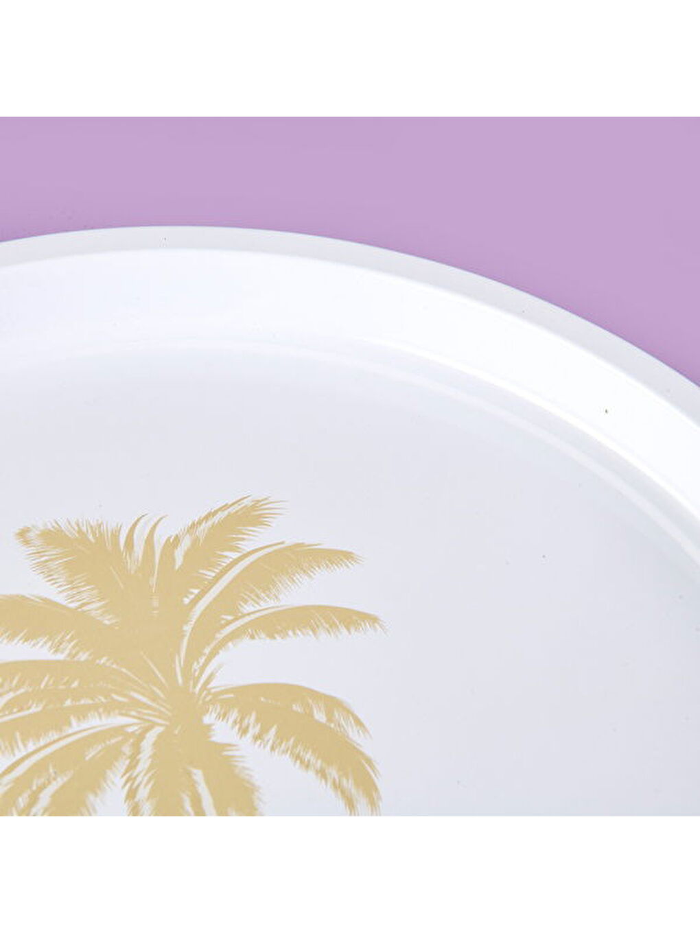 Palm Desenli Yuvarlak Tepsi - Krem / Kahverengi - 24x24 cm-2