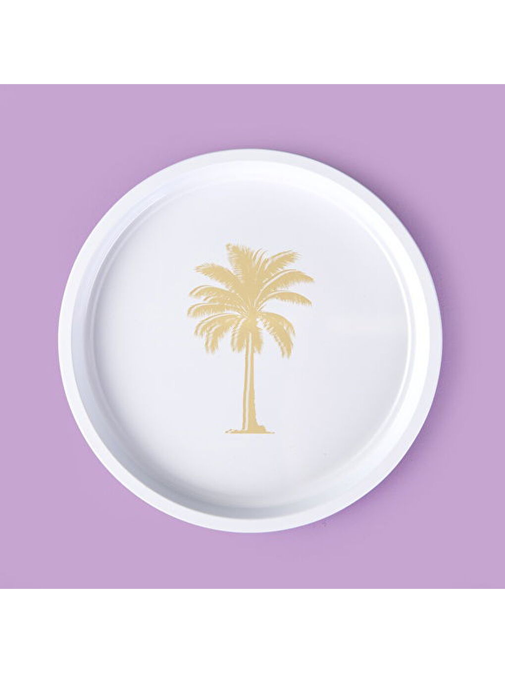 Palm Desenli Yuvarlak Tepsi - Krem / Kahverengi - 24x24 cm-3