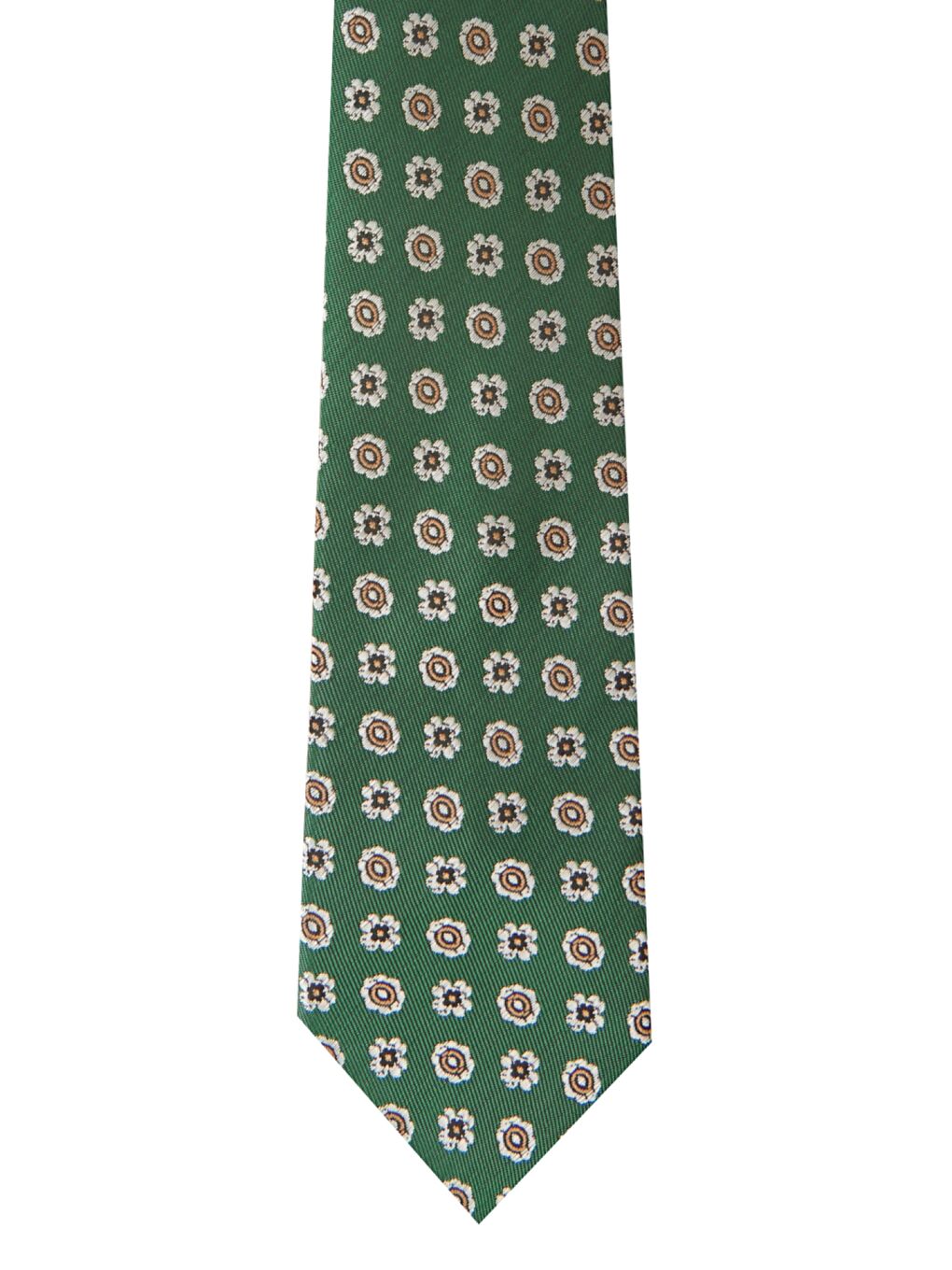 Erkek Yeşil-Beyaz-Bej Desenli Klasik Kravat-1