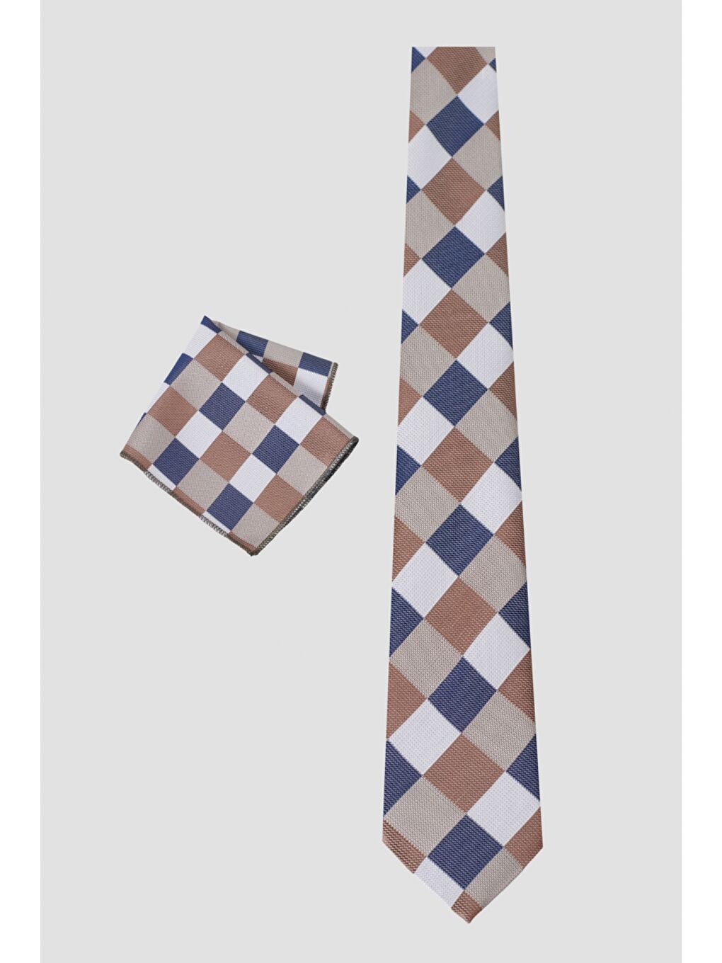 Erkek Gri-Lacivert-Kahve Kravat-Mendil Set