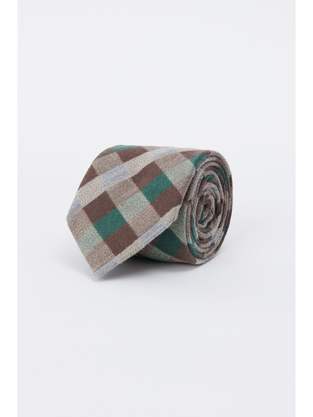 Kahverengi Erkek Kahve-Bej-Yeşil Yünlü Klasik Kravat