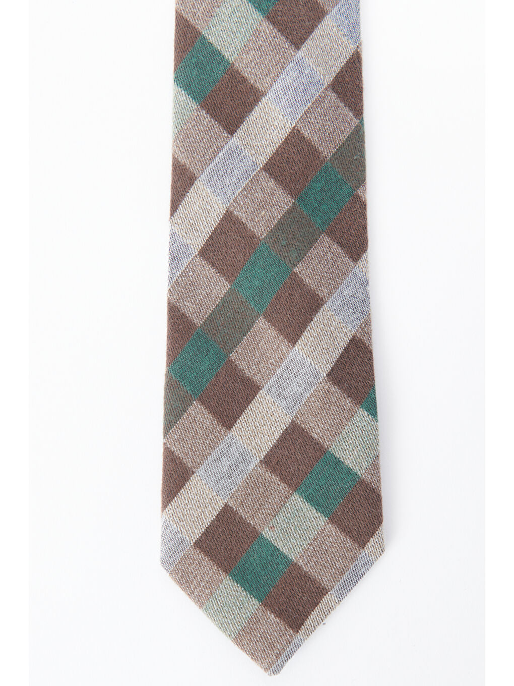 Kahverengi Erkek Kahve-Bej-Yeşil Yünlü Klasik Kravat-1