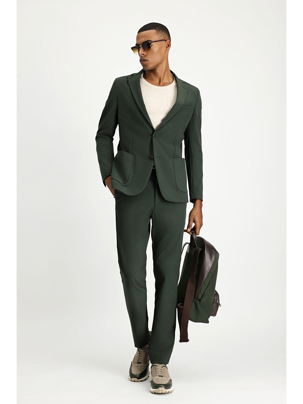 Yeşil Techno-Line Super Slim Fit Ekstra Dar Kesim Klasik Takım Elbise-1