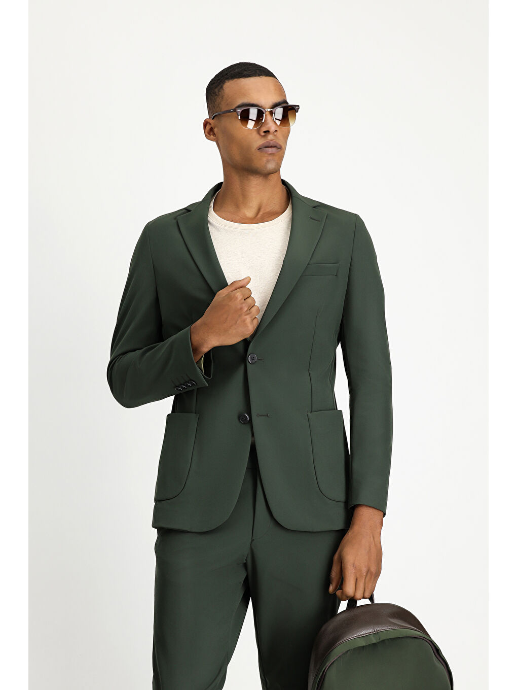 Yeşil Techno-Line Super Slim Fit Ekstra Dar Kesim Klasik Takım Elbise-2