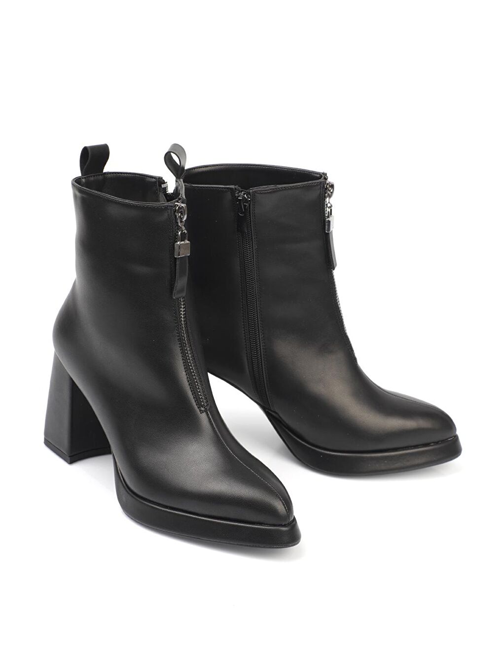 Siyah Yuvarlak Burunlu Önden Fermuarlı Kadın Platform Bot-1