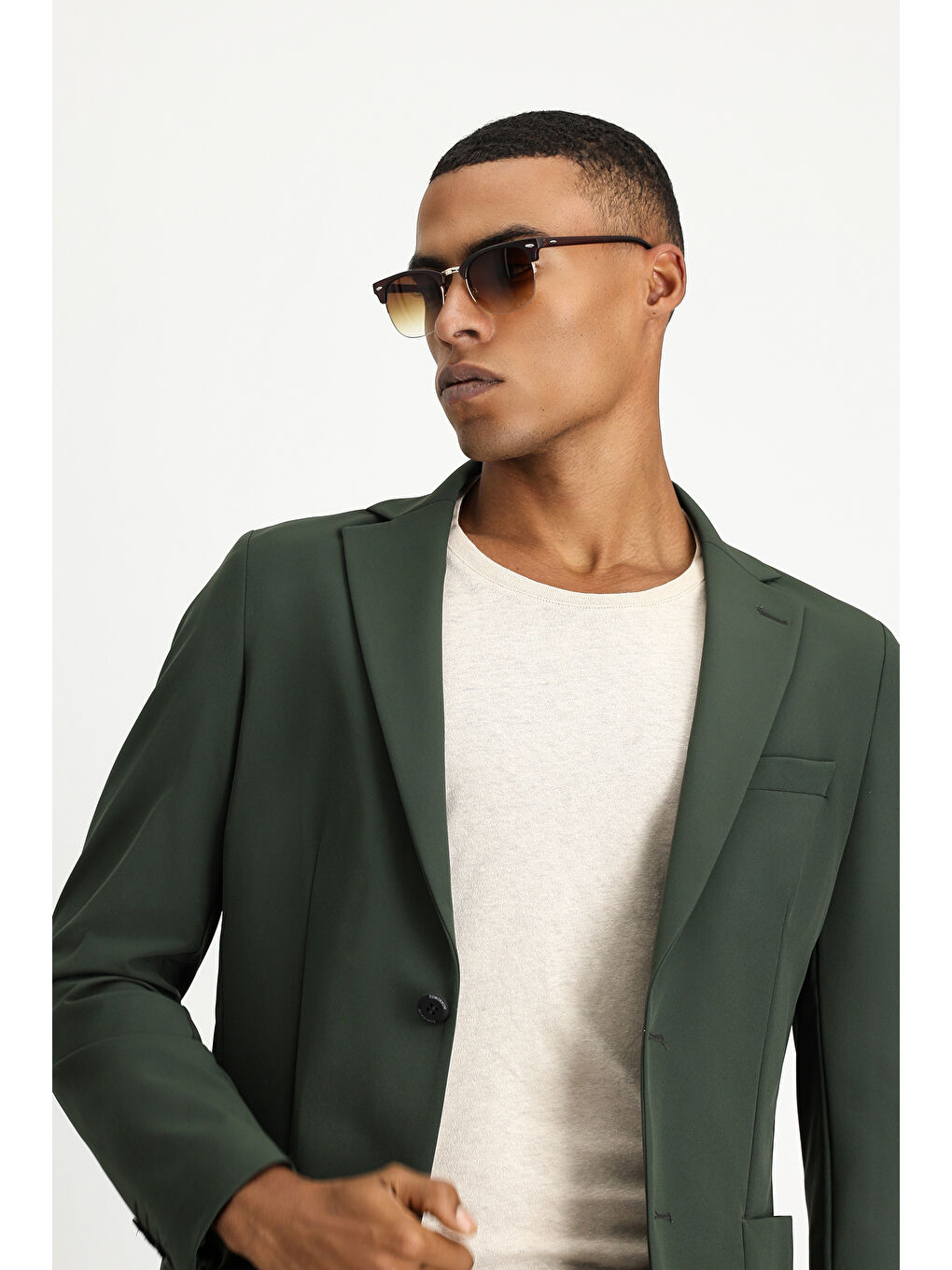 Yeşil Techno-Line Super Slim Fit Ekstra Dar Kesim Klasik Takım Elbise-3