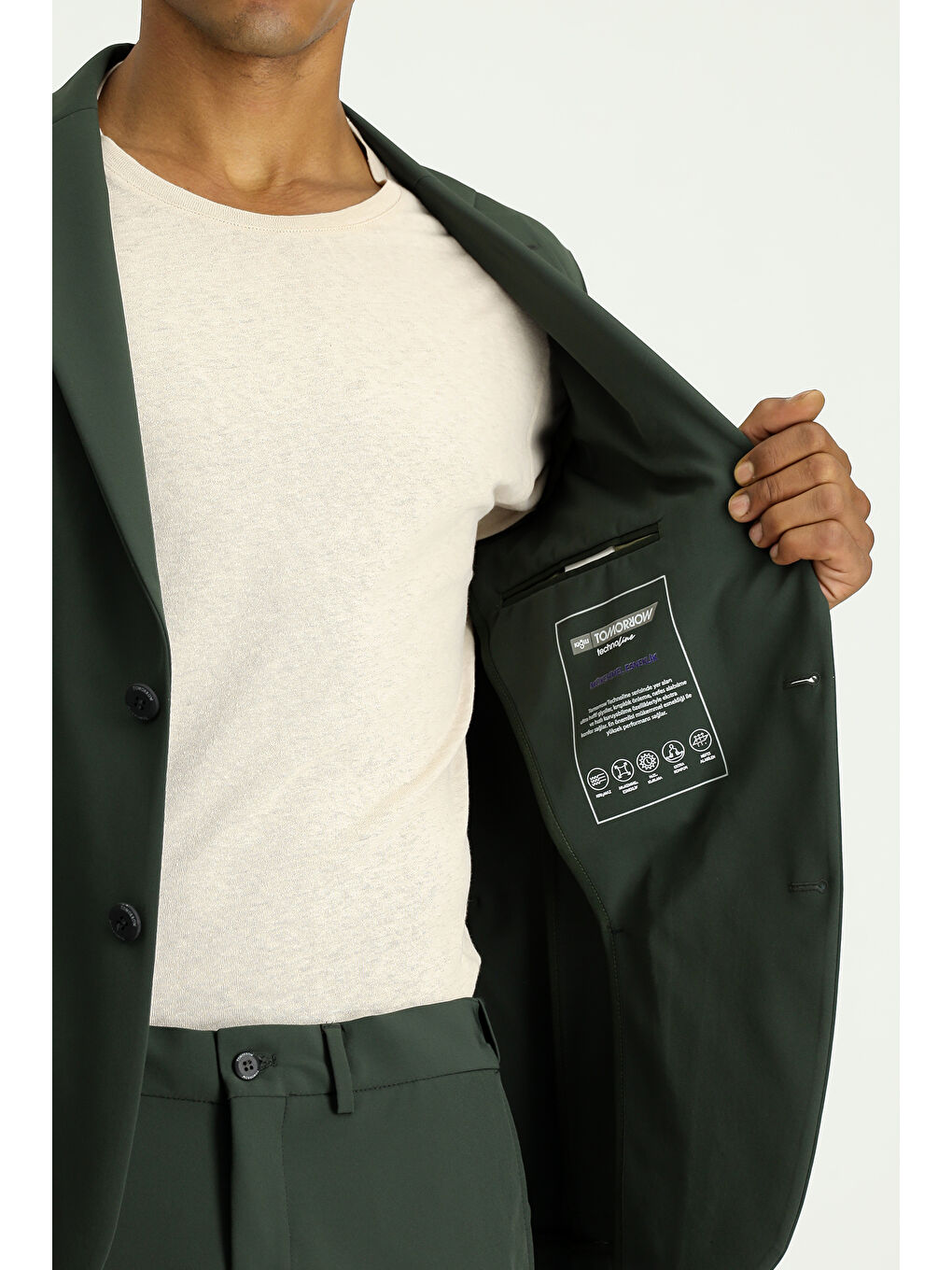 Yeşil Techno-Line Super Slim Fit Ekstra Dar Kesim Klasik Takım Elbise-5