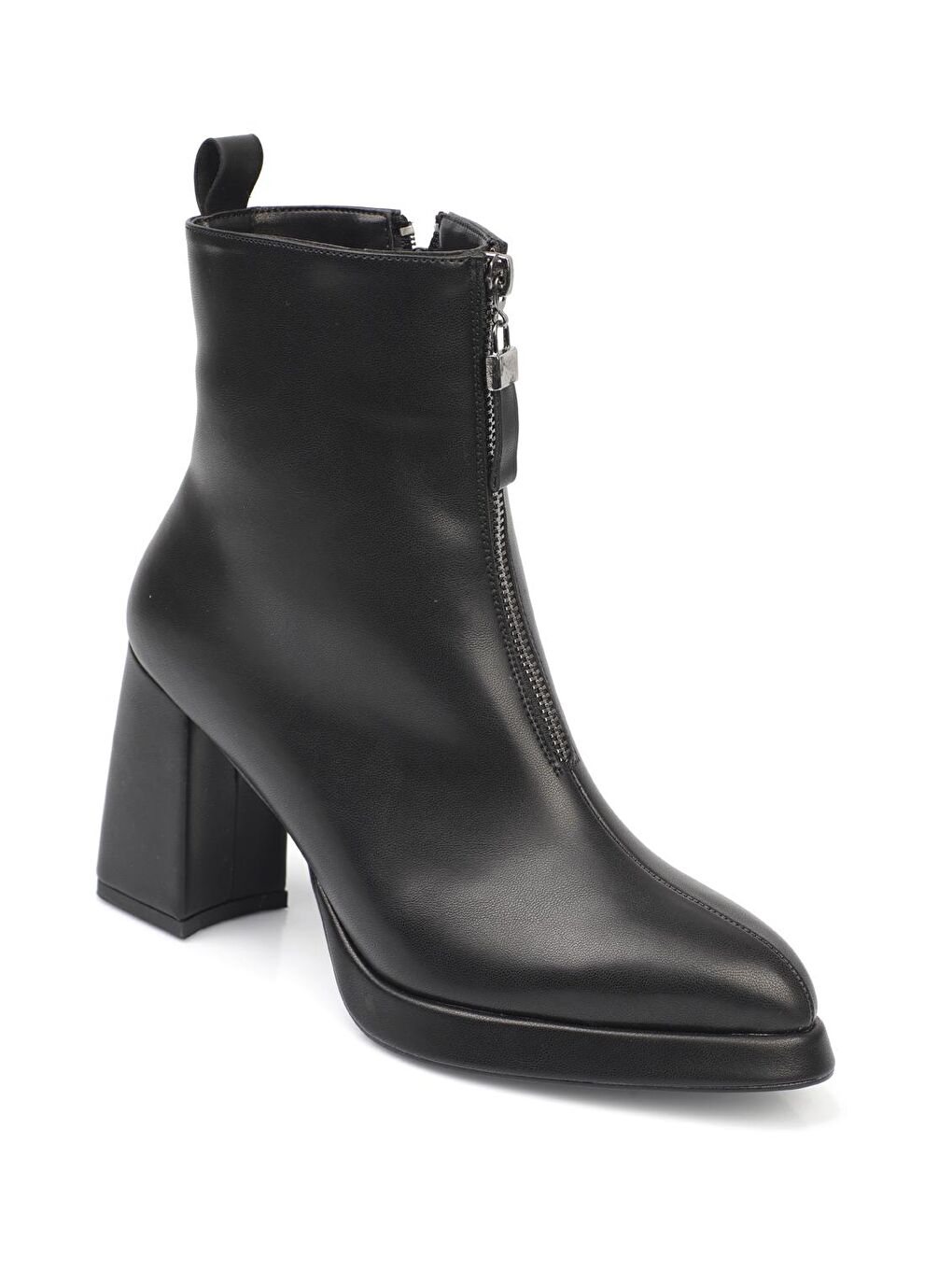 Siyah Yuvarlak Burunlu Önden Fermuarlı Kadın Platform Bot-3