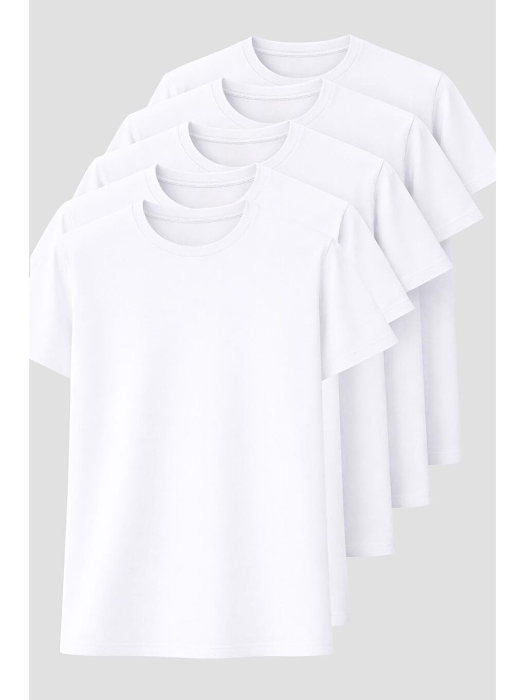 Beyaz Erkek 5 Adet Tişört Paketi, 30/1 Süprem %100 Pamuk, Yumuşak Doku, Bisiklet Yaka