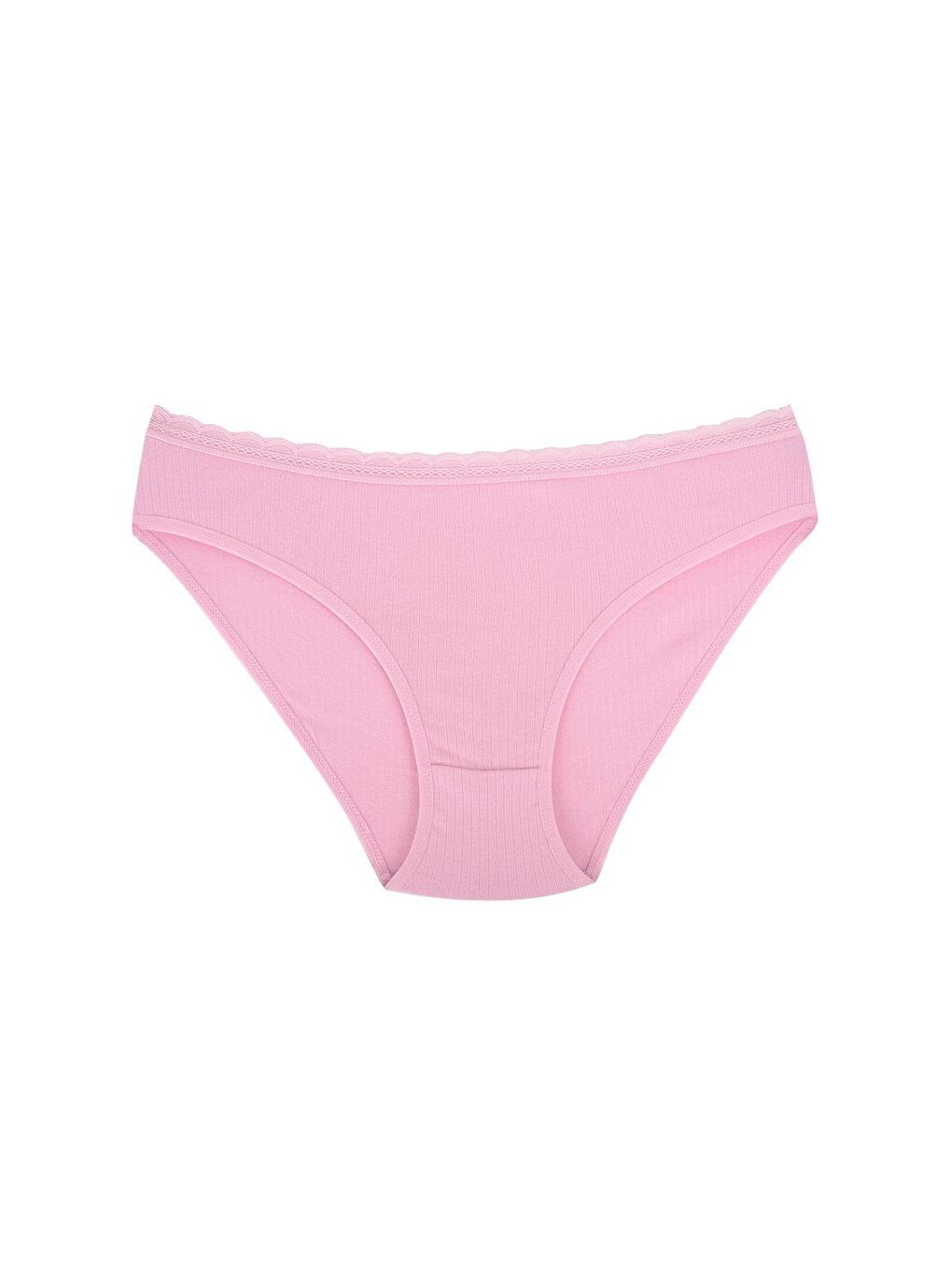 Kompedan Pembe Fitilli Ribana Pamuklu Dantelli Esnek Slip Bikini Külot | Pembe