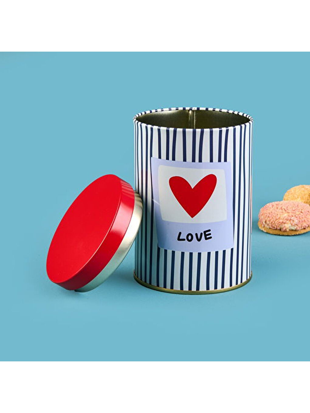 Renksiz Love Yuvarlak Tekli Metal Kutu - Renkli - 900 ml-3