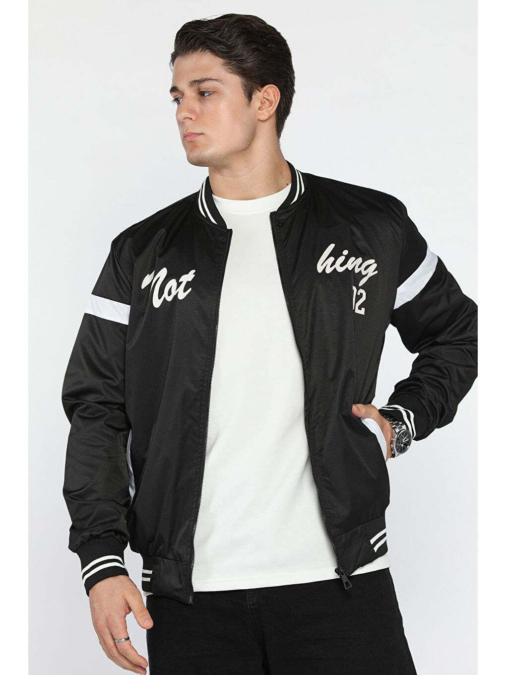 Siyah Erkek Kolej Yaka Astarlı Mevsimlik Mont-1