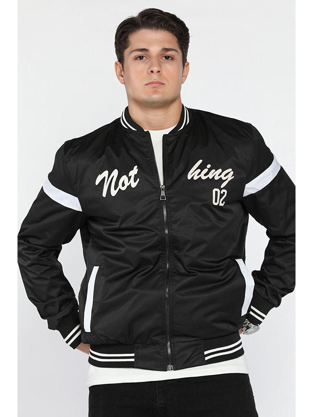 Siyah Erkek Kolej Yaka Astarlı Mevsimlik Mont-2