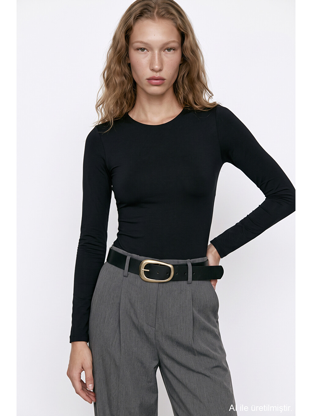 Bisiklet Yaka Basic Bodysuit Siyah