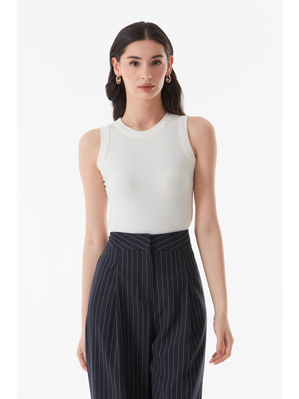 Ekru Fitilli Halter Yaka Body