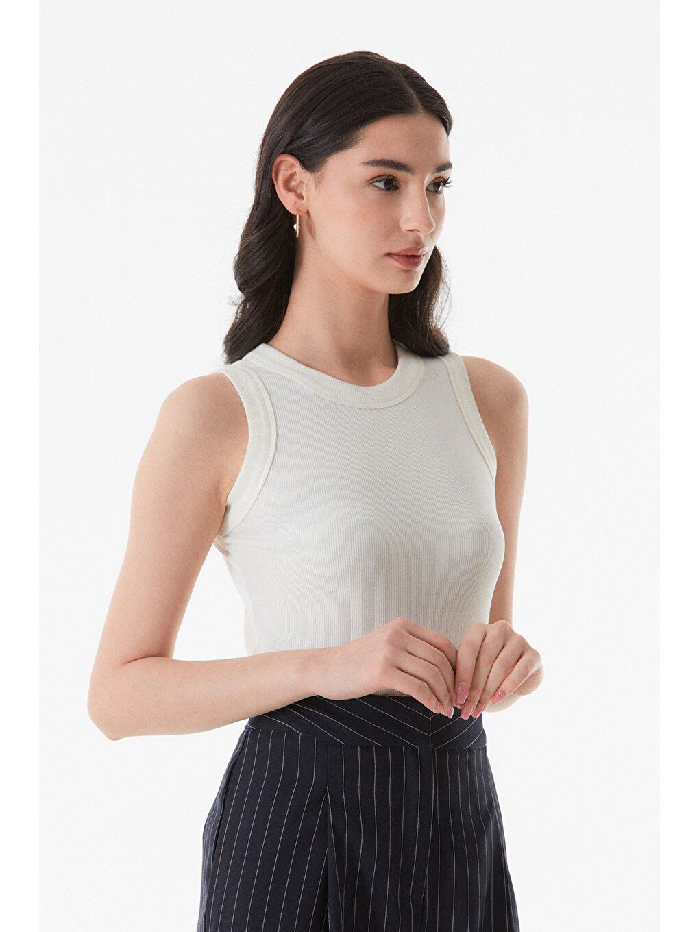 Ekru Fitilli Halter Yaka Body-1